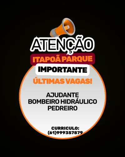 Emprego: AJUDANTE, PEDREIRO E BOMBEIRO HIDRÁULICO