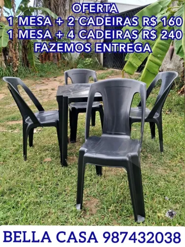 MESA MAIS CADEIRA DE PLASTICO NOVAS E RESISTENTE