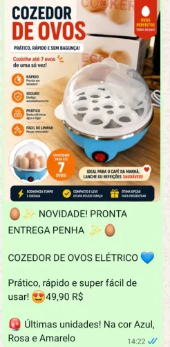 COZEDOR DE OVOS ELÉTRICO