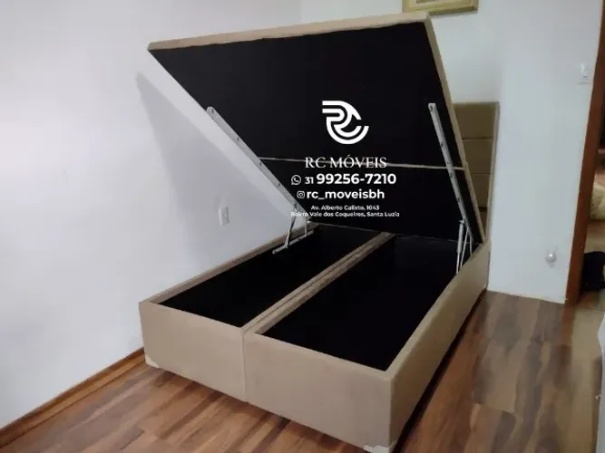 Conjunto cama box Baú Casal 1.38x1.88 Bipartido Blindado com Pistão a Gás
