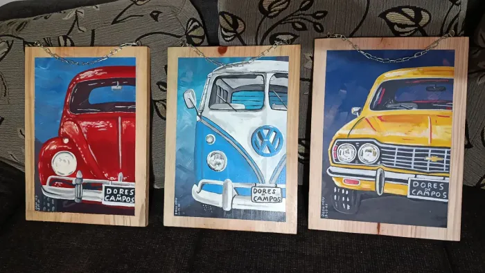 Quadro rústico, quadro de madeira, Fusca Kombi opala
