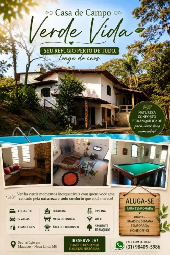 Casa para temporada em Macacos Nova Lima