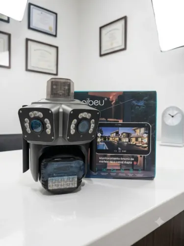 CÂMERA DE SEGURANÇA INTELIGENTE WIFI 3 LENTES 6MP - VISÃO 360° MONITORE 3 ÁREAS