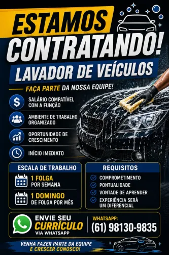 Vaga de emprego - lava jato, lavador, interneiro