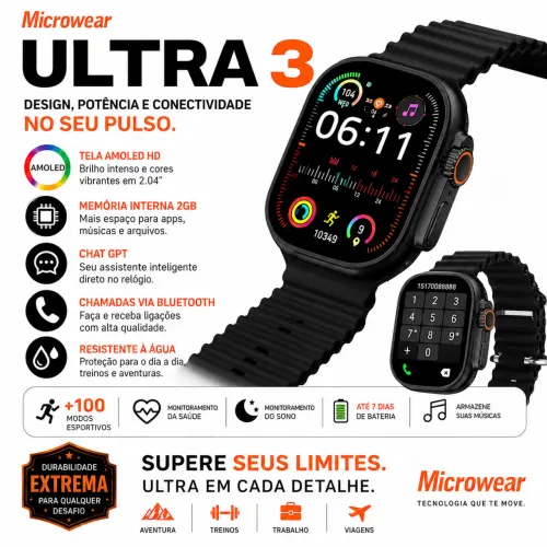 Ultra 3 Amoled Microwear | Armaz. interno 2Gb | Acompanha Capinha