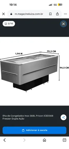 Ilha De Congelados Cor Inox 568 Litros Dupla Ação Expositor ICED568V - Fricon  