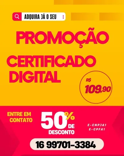 Certificado Digital e-CNPJ A1 para Pessoa Jurídica, válido por 1 ano.