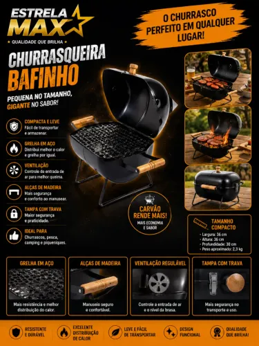 CHURRASQUEIRA BAFINHO - PRÁTICA E PORTÁTIL