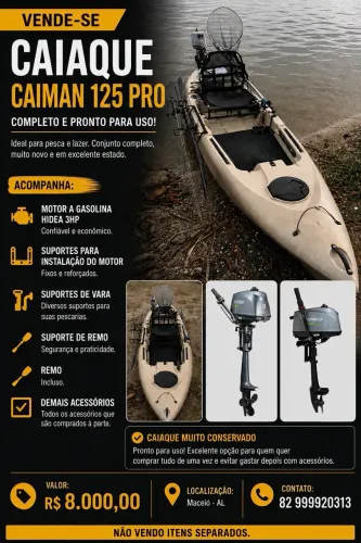 Caiaque Caiman 125 Pro + Motor Hidea 3HP Completo
