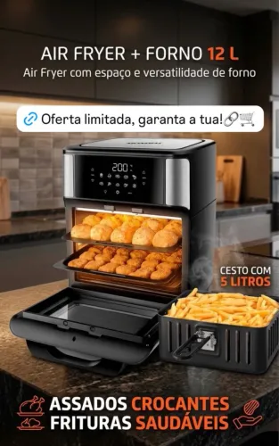 Fritadeira Elétrica Sem Óleo Air Fryer Oven 2 em 1 Mondial AFON-12L-BI 12L Digital