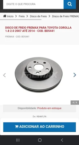 Disco de freio corolla novo nunca usado na caixa,sem NF. Código da peça BD5441 