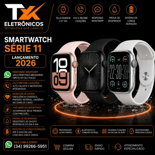 Smartwatch Série 11 - Lançamento 2026 - responde whatsapp, batimento, calorias, exercicios