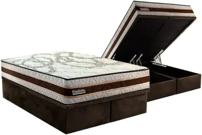 Conjunto Colchão Resistance King e Cama Base Box Baú King Marrom