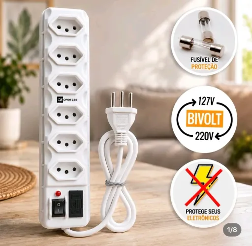 Filtro de Linha Branco Régua Tomadas 6, 5, 4 e 3 Bivolt 110/220v Universal