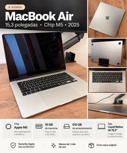 MacBook Air 15 polegadas M5 | 16GB RAM | 512GB SSD | Garantia Apple