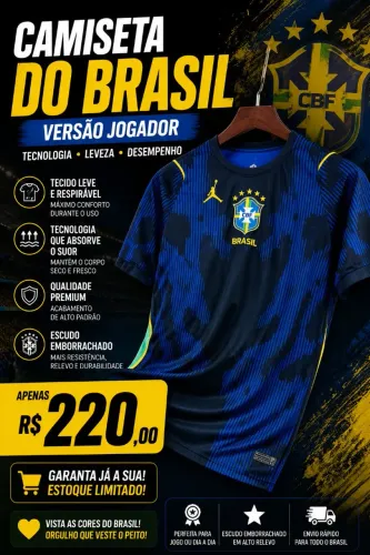 ?Camiseta Do Brasil Azul Versão Jogador Premium - Edição Especial Nova