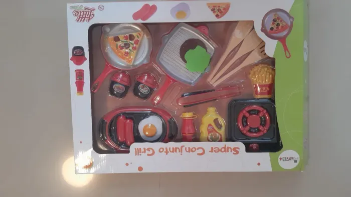 Brinquedo - três conjunto infantil minicozinha com acessórios, fast Food e grill