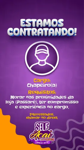 Vaga de emprego para chapeiro loja no passare