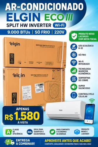 Ar-Condicionado Split HW Inverter Elgin Eco III Wi-Fi 9.000 BTUs R-32 220V