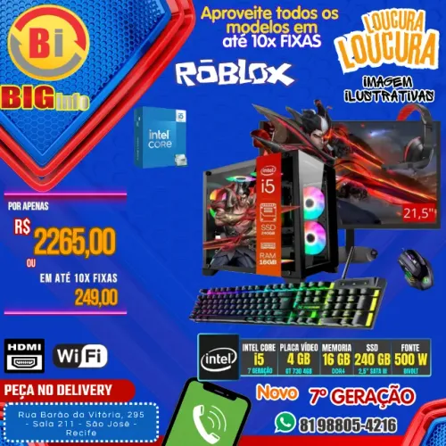 Computador Intel I5 7ª Geração 16gb Ddr4 Ssd 240gb Tela 21 VGA 4GB - Em ate 10x Fixas