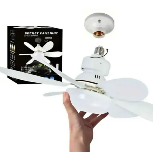 Mini Ventilador de Teto Super Silencioso com Luz LED Embutida e Controle Remoto.