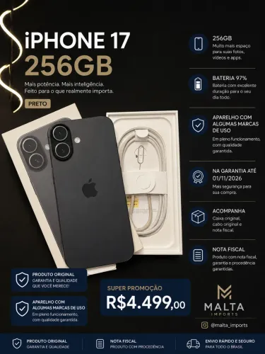 iPhone 17 256gb com garantia até 01/11/2025 completo com caixa e nf