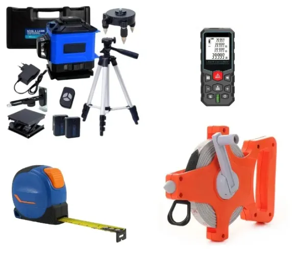 Kit para Levantamento (Nível Laser, Trena Laser, Trena Manivela, Trena manual)