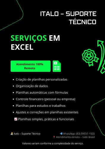Planilhas com Excel - Serviço Remoto - João Pessoa PB