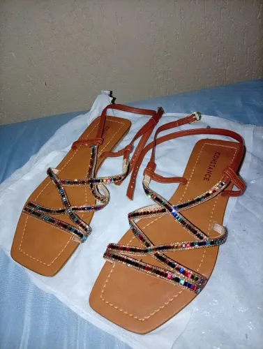 Rasteira Marrom Strass Constance. Tam.38