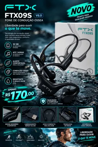 Fone de Ouvido Condução Óssea FTX 09S PROVA D?água 32GB