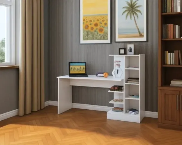 Mesa home office com estante em mdf