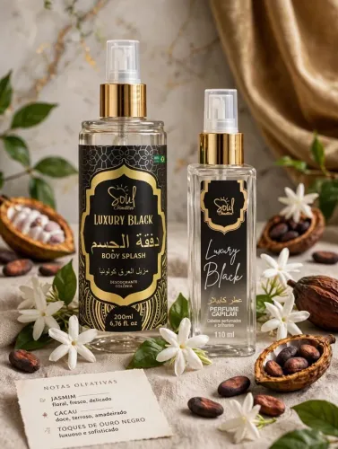 Kit Body Splash e Perfume Capilar Luxury Black da Soul Cosméticos