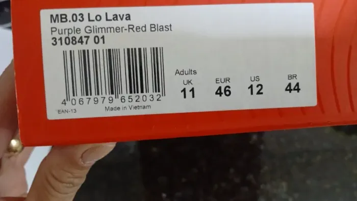 Tênis Puma MB.03 Lo Lava (LaMelo Ball), original, na cor Purple Glimmer / Red Blast, taman