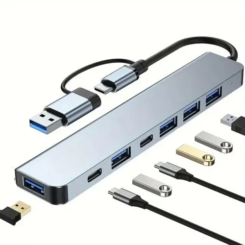 Hub USB C de Alumínio, USB 3.0, Extensor, Divisor com 1 X USB 3.0, 4 X USB 2.0 e 2 X