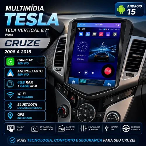 Central multimídia tesla cruze 4/64 GB carplay e Android auto GPS wi-fi bluetooth