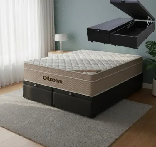 Colchão Queen Torino Pocket D26 25 cm + Base Box Baú Preta