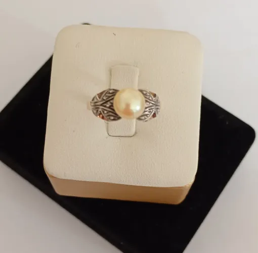 Anel ouro branco e ouro amarelo 14k Au585 Vintage anos 60 Pérola água doce natural aro 14