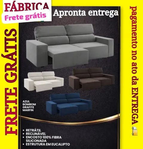 Promoção SOFÁ RETRÁTIL E RECLINÁVEL ESTRUTURA MADEIRA MACIÇA 