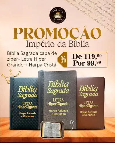 Bíblia sagrada letra gigante RC com harpa cristã zíper  