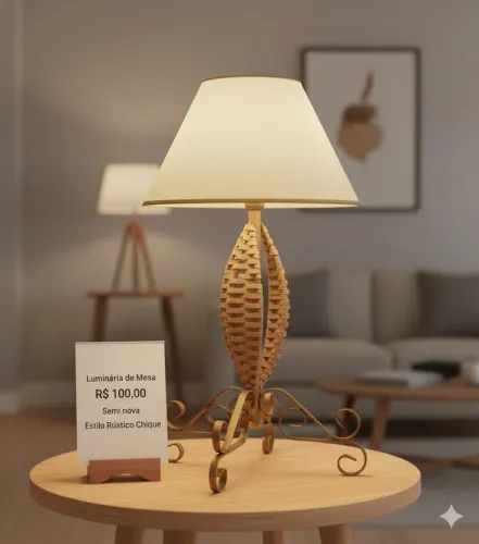 Abajur de Mesa em Ferro com Detalhes em Bambu