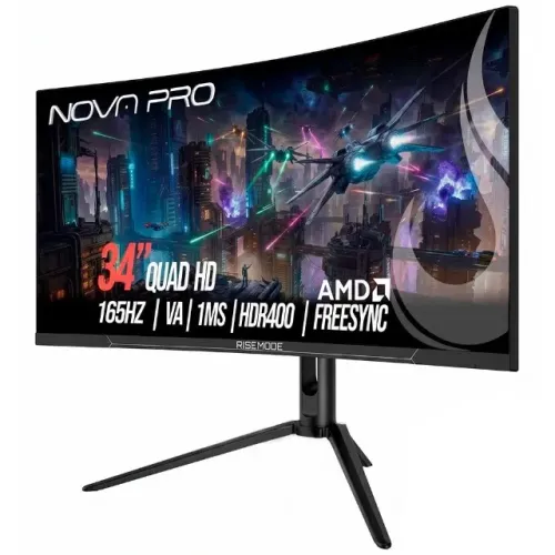 Monitor Gamer Curvo Rise Mode 34", 2K,165Hz, 1ms, VA, HDMI e DisplayPort, Altura Ajustável