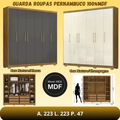 GUARDA ROUPAS PERNAMBUCO 6PT/6GV 100% MDF