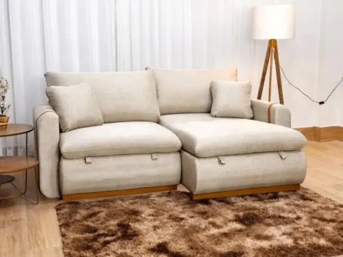 Sofá Cama Retrátil Molas Ensacadas 2.10m - Bege Linho l4