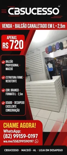 Balcão Canaletado em L 2,5m Branco - R$720 - Maceió - Excelente