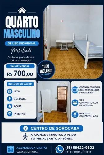 Alugo quarto individual Masculino centro Sorocaba