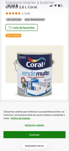 Tinta coral rende muito BRANCA