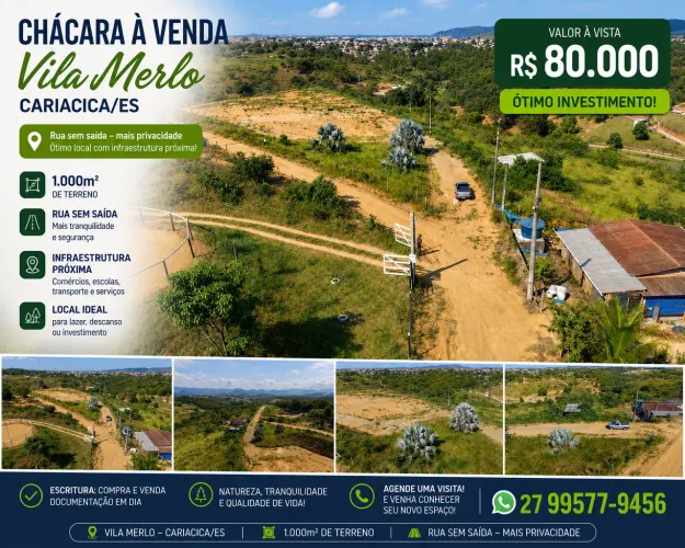 Chácara - unidades de 1.000m² cada- Cariacica Sede