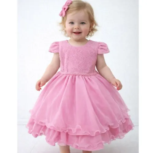 Vestido Rosa de Tule e pérolas - 2 anos (NOVO)