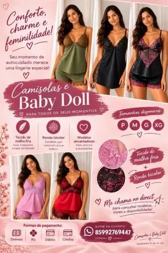 Baby Doll e Camisolas-P M G e XG e Tamanho único