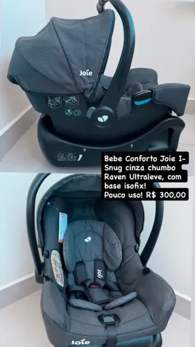 0 (novo) Bebe Conforto Joie I-Snug Preto Raven Ultraleve. Com base isofix